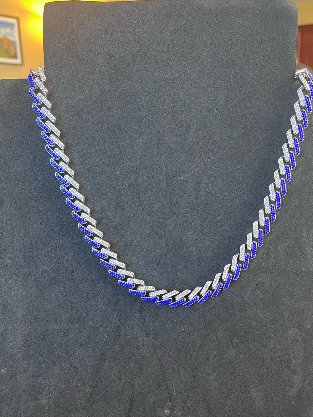 Blue & Silver Cuban Link Necklace - Men Accessories